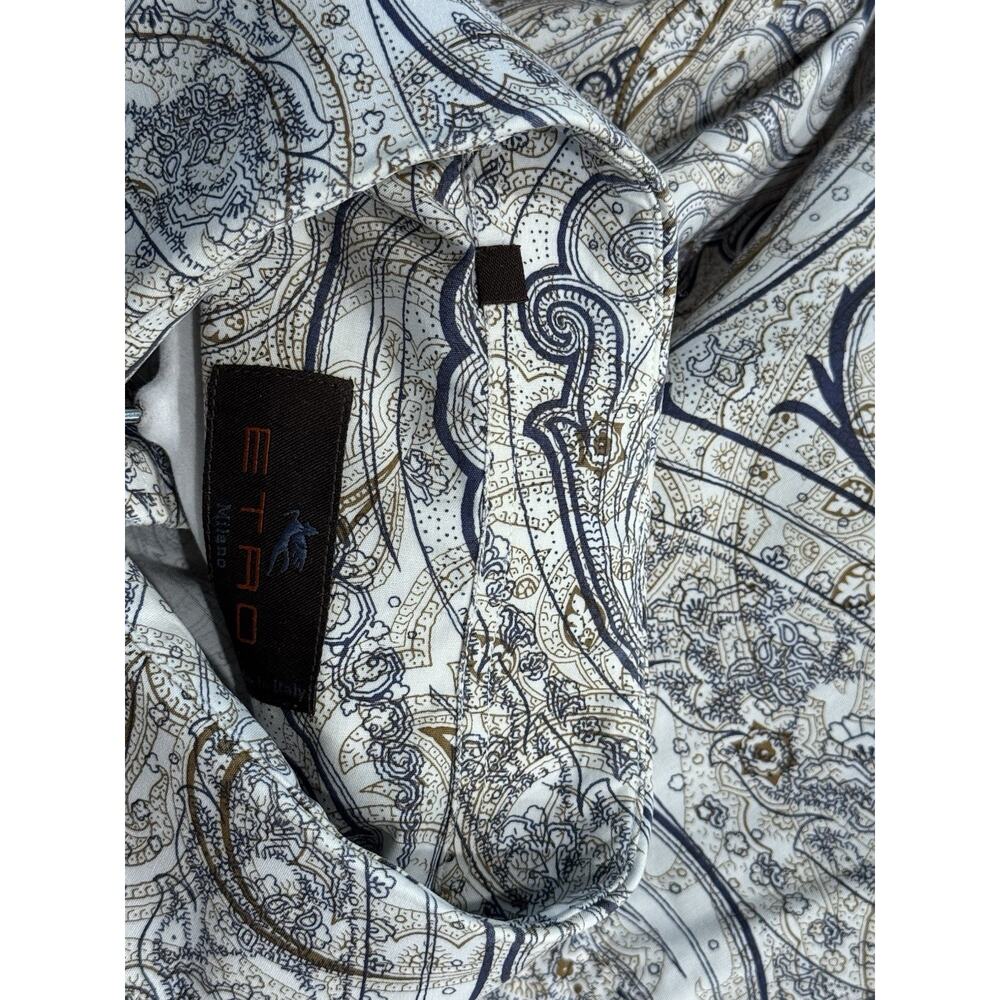 Etro Men’s Button Up Long Sleeve Dress Shirt Paisley 41 Large White - Picture 8 of 13